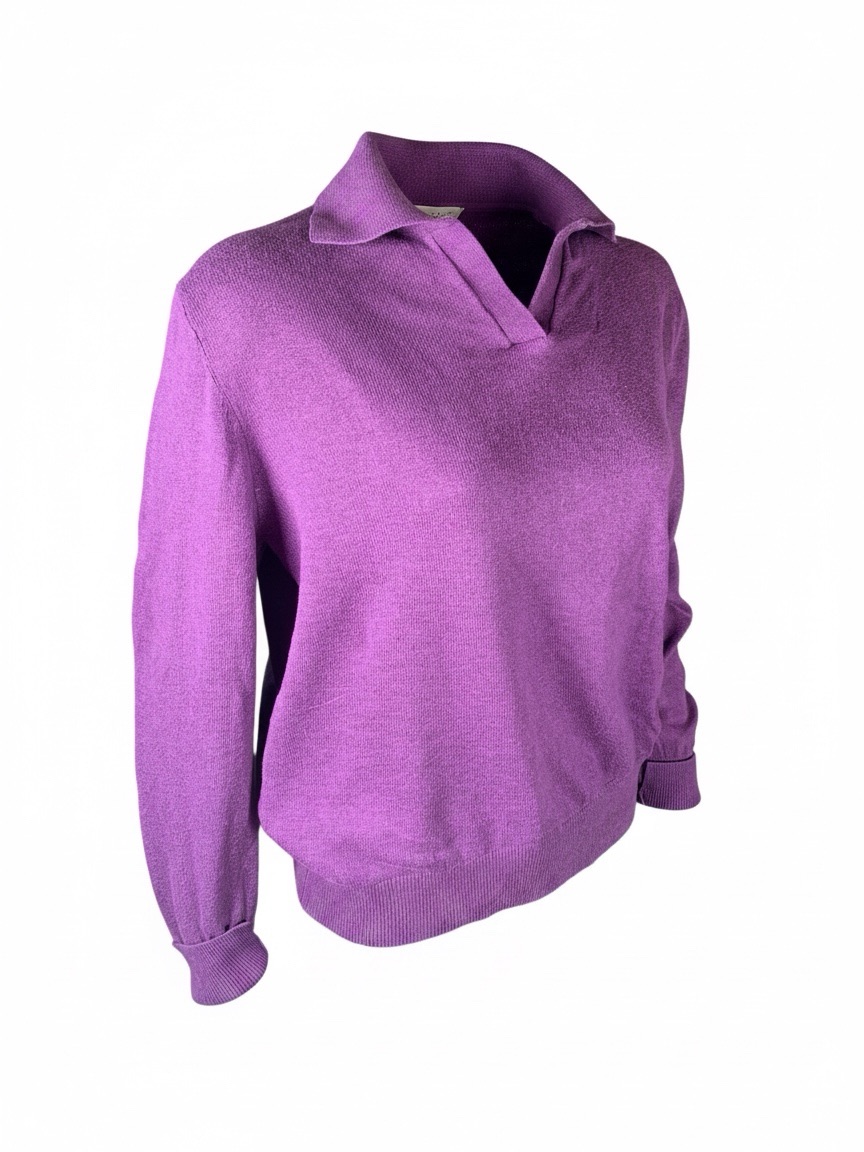 Vintage Cacharel Paris Cotton Silk Johnny Collar Sweater Purple Size M